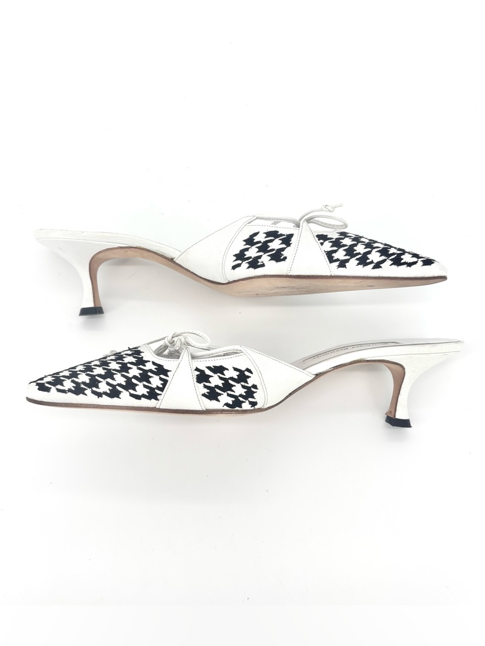 Manolo Blahnik Vintage Houndstooth Bow Pointed Toe Mules Sandals 38.5 - Picture 5 of 8